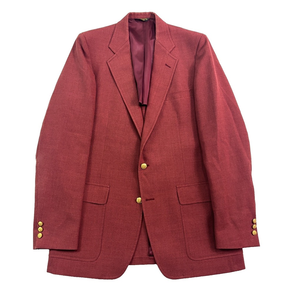 vtg‎ Burgundy Red 44XL 44L Hopsack Blazer Gold Buttons Jacket Sport Coat USA